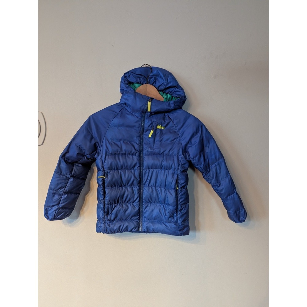 REI Small Youth Small Primaloft Silver Down Blue Green Hood‎ Zipper